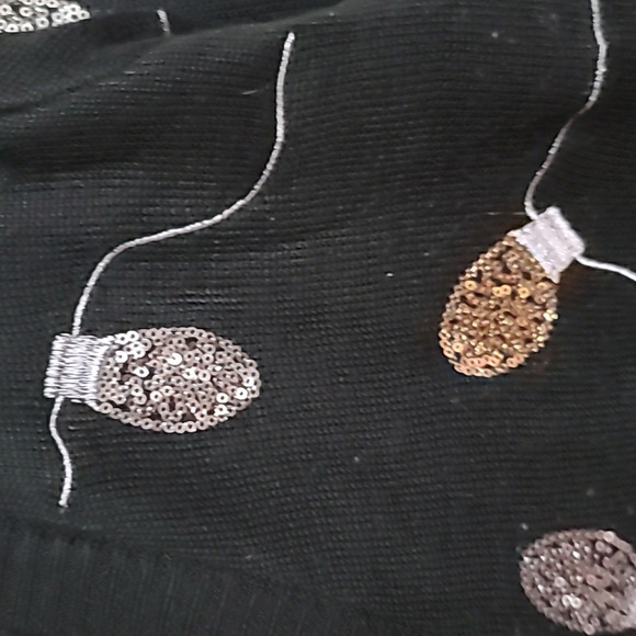 Tipsyelves cardigan with gold and silver sequin light bulbs Christmas. Medium - Picture 3 of 4